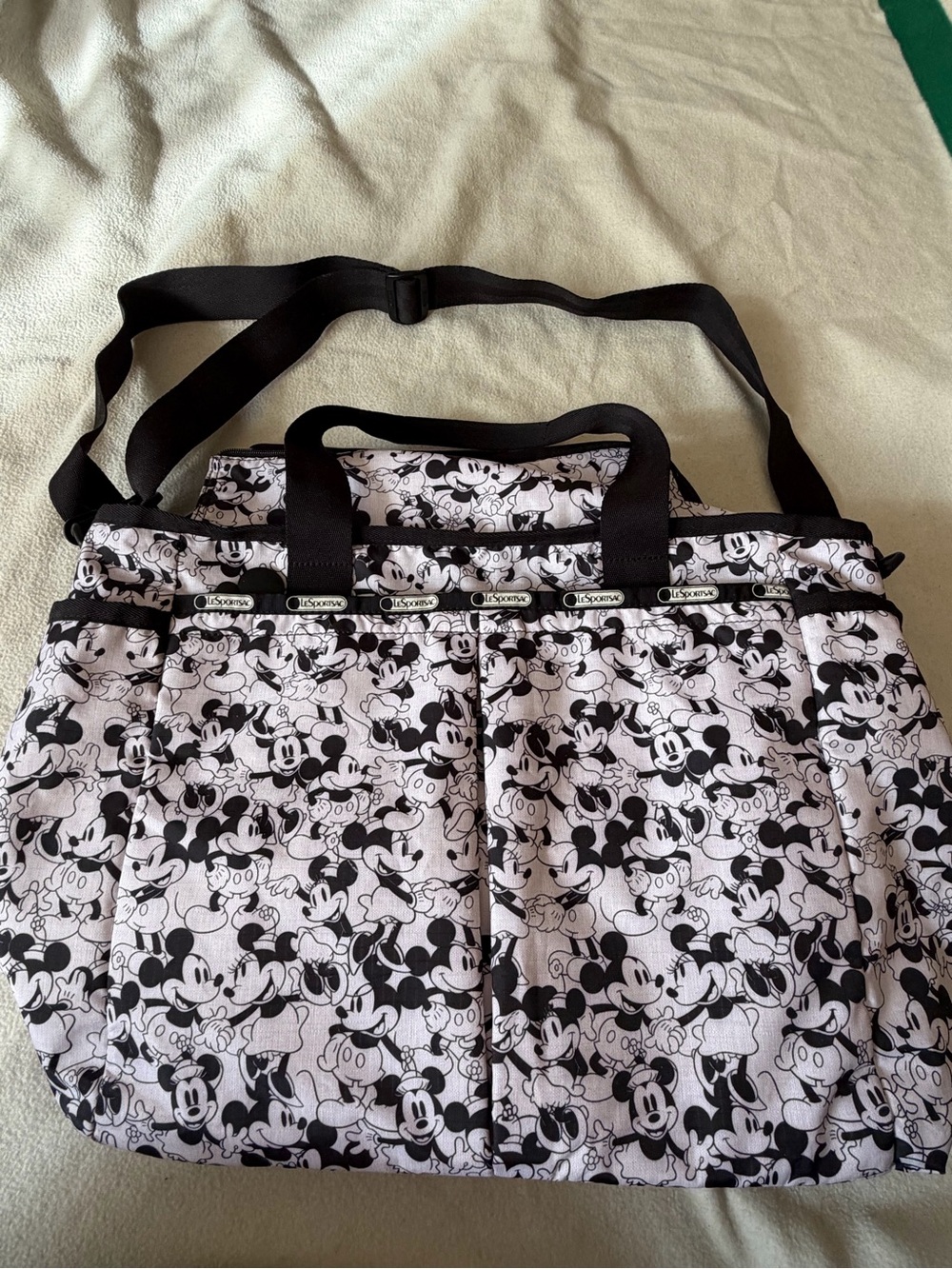 LeSportsac Black & White Mickey Mouse Print Baby Bag